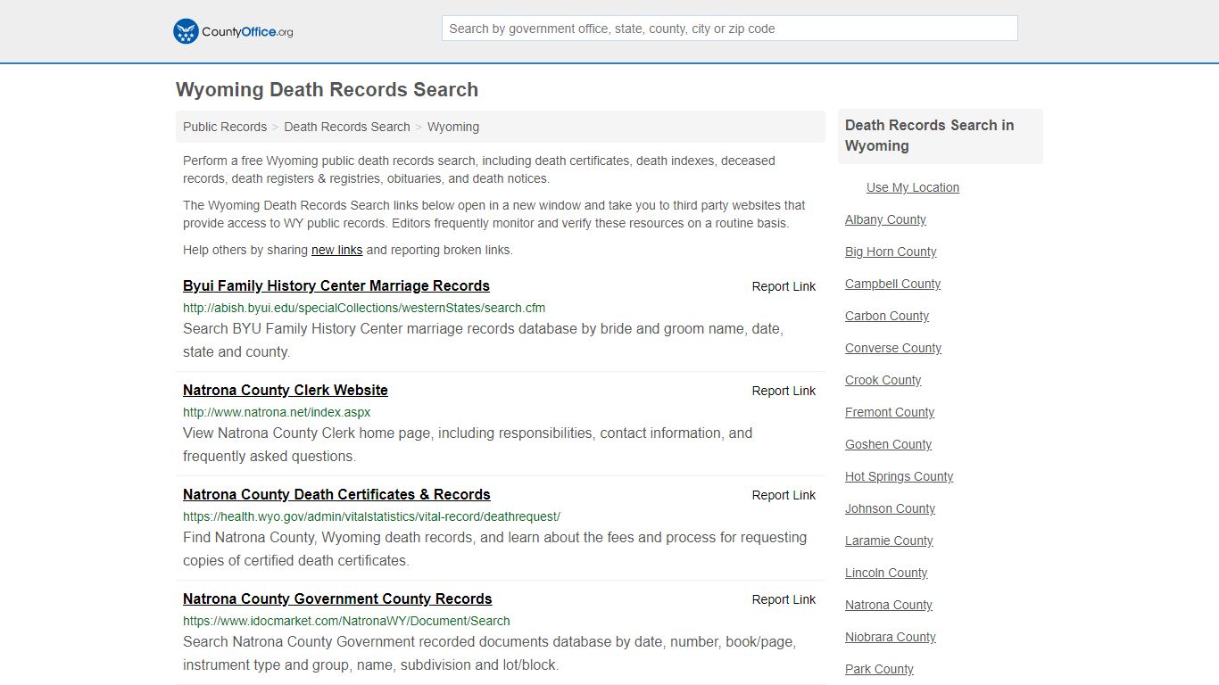 Death Records Search - Wyoming (Death Certificates & Indexes)